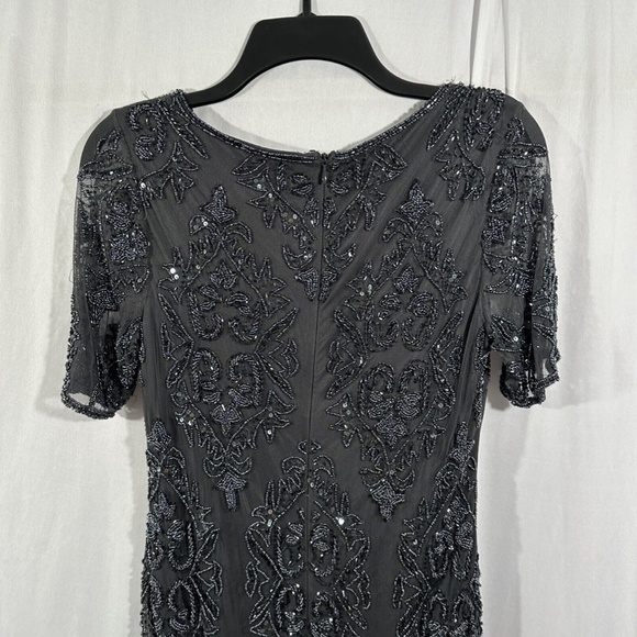 NEW $228 Pisarro Nights [‎ 2 ] Short Sleeve Beaded Midi Dress in Slate - Picture 13 of 14